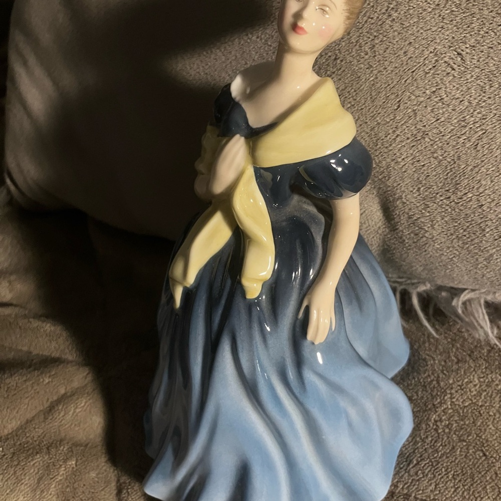 1963 Royal Doulton "Adrienne" Figure Signed 76655 Blue Dress Yellow Shawl